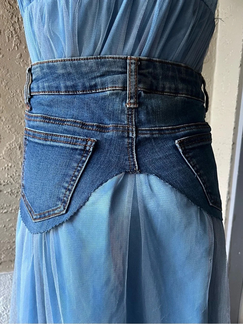 Handmade Cat & Jack Blue Denim Girls' belt with pockets with Space Patches. Sz 7